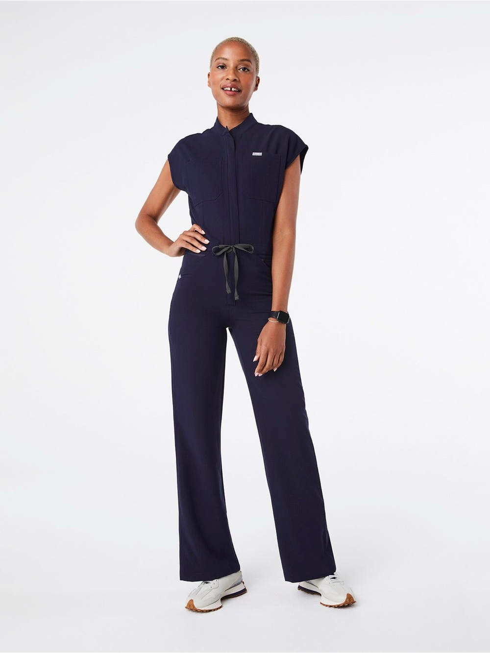 Figs Navy Cap-Sleeve Utility Jumpsuit